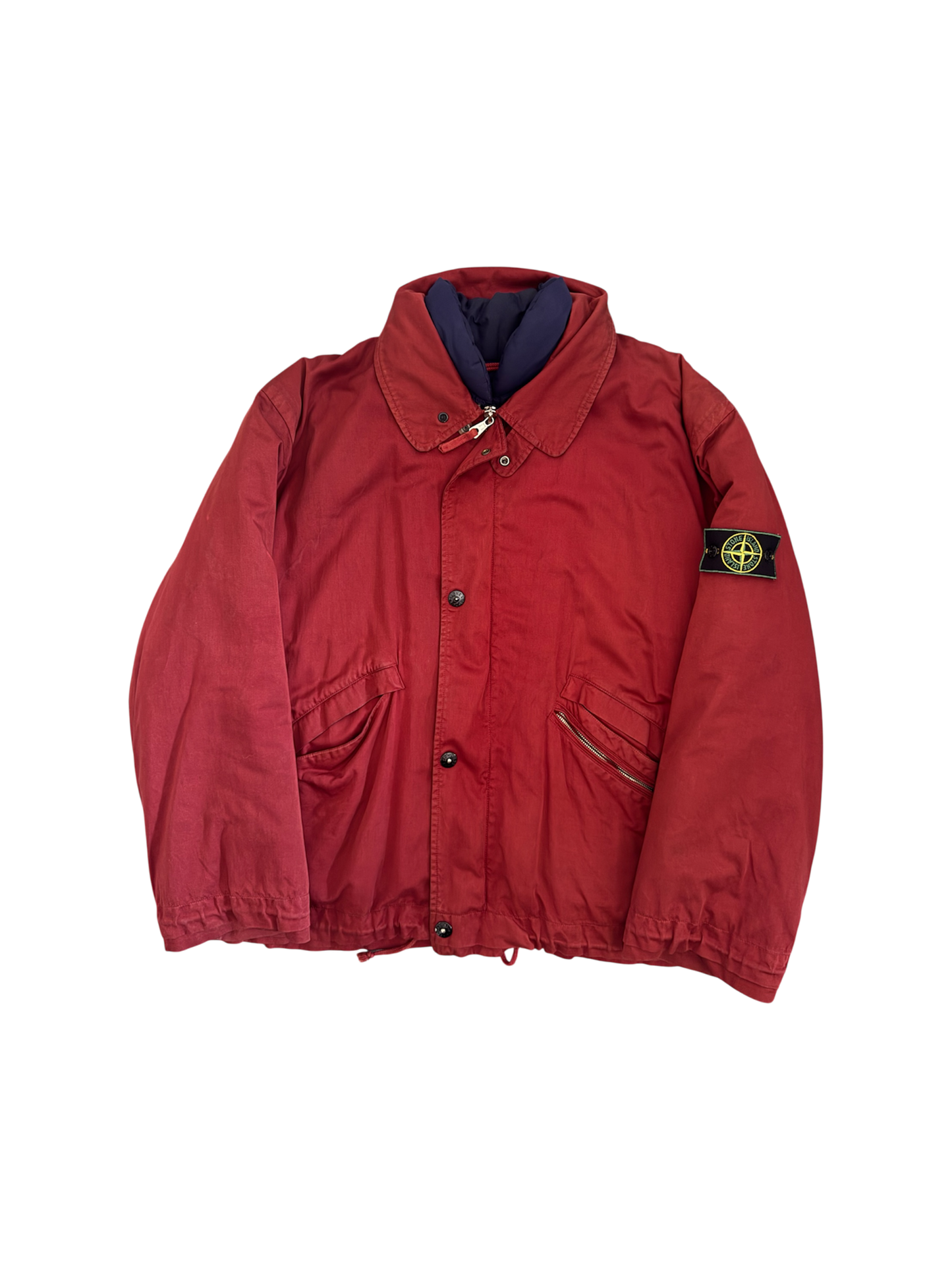 Stone Island 1992 Red 'Raso Gommato' Padded Jacket - Large