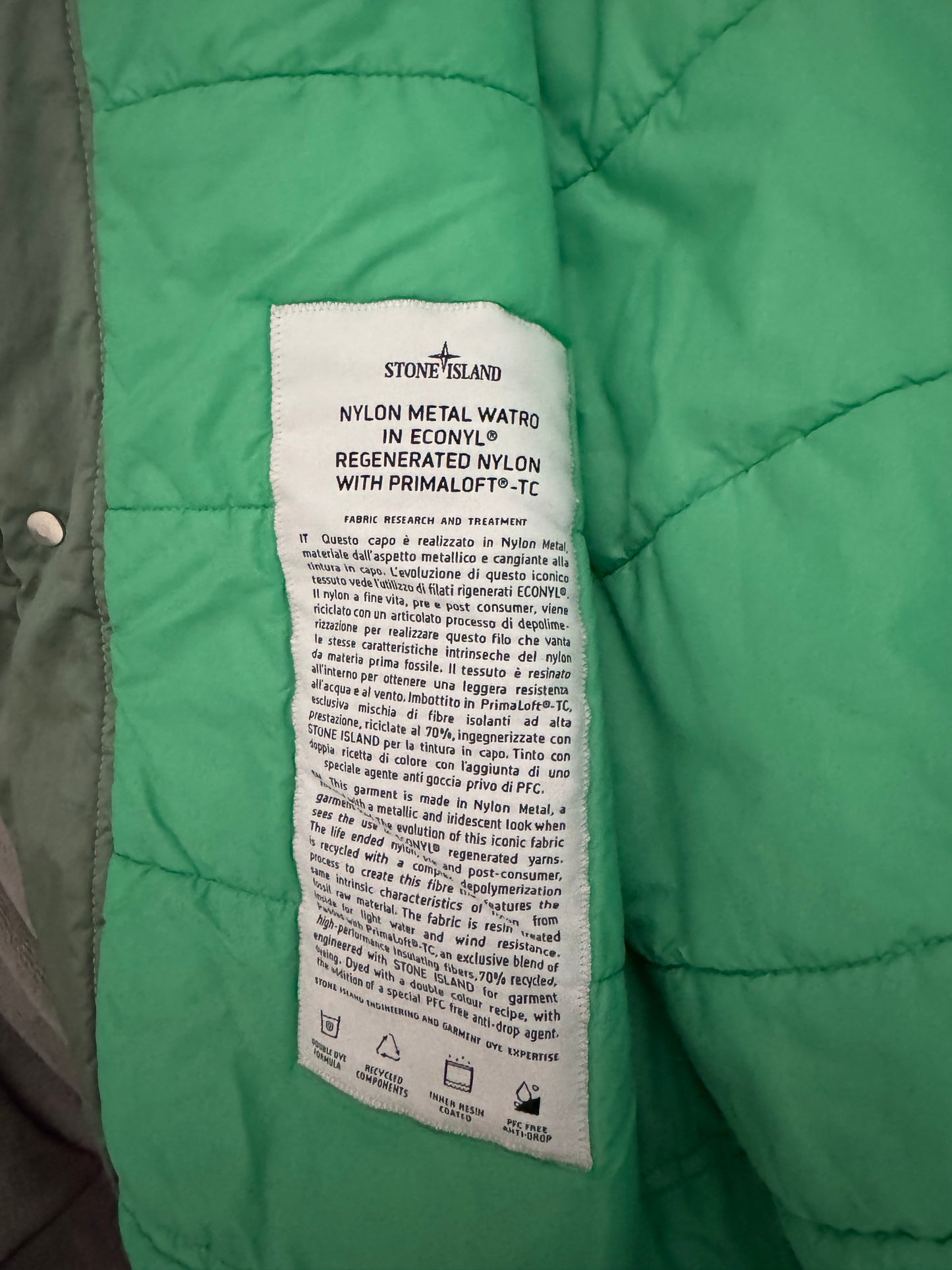 Stone Island 2022 Green 'Nylon Metal Watro Primaloft Insulation' Parka - Large