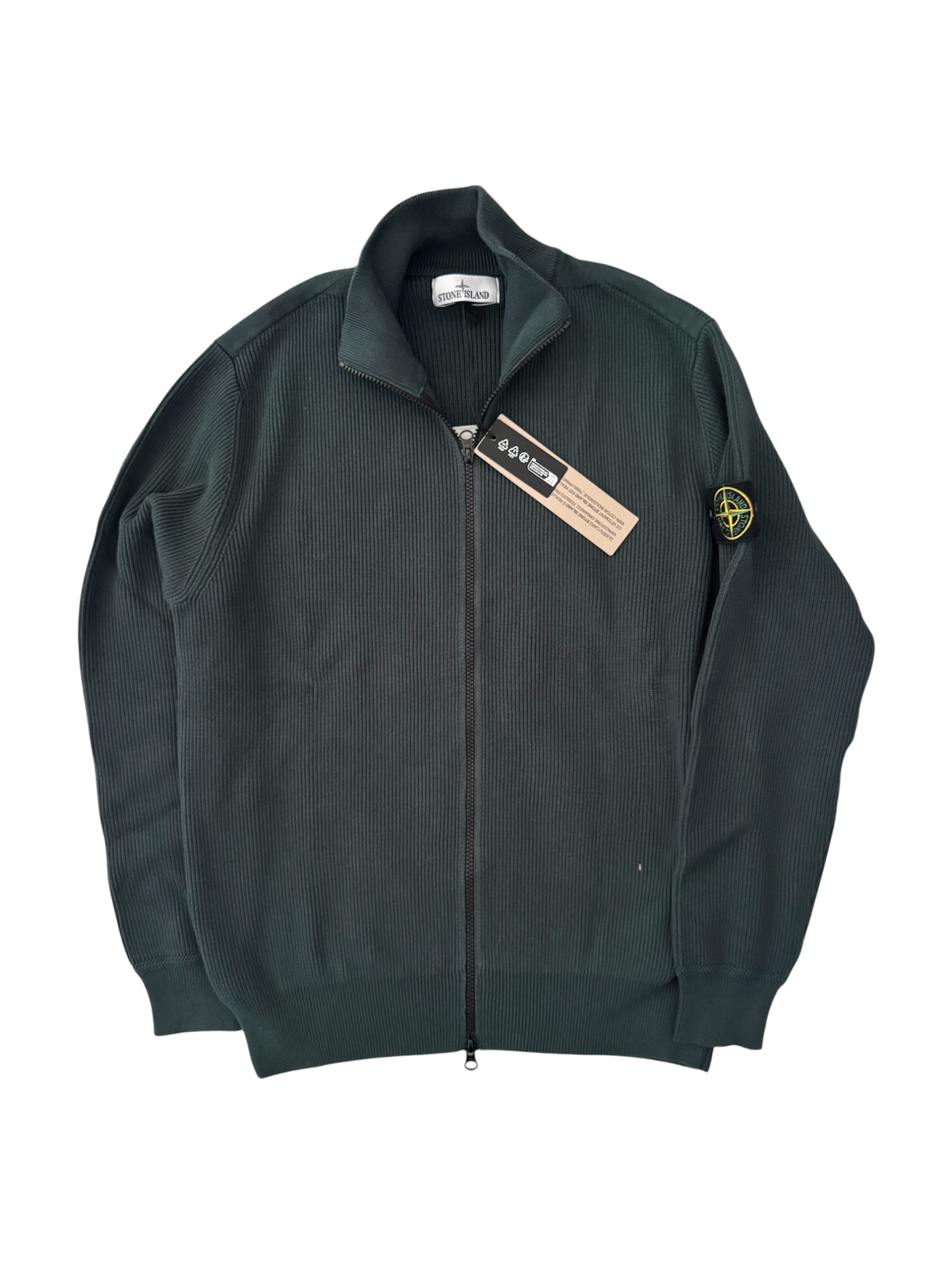 Stone Island 2025 Green Ribbed Cotton Cardigan - XL
