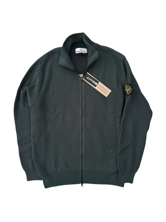 Stone Island 2025 Green Ribbed Cotton Cardigan - XL