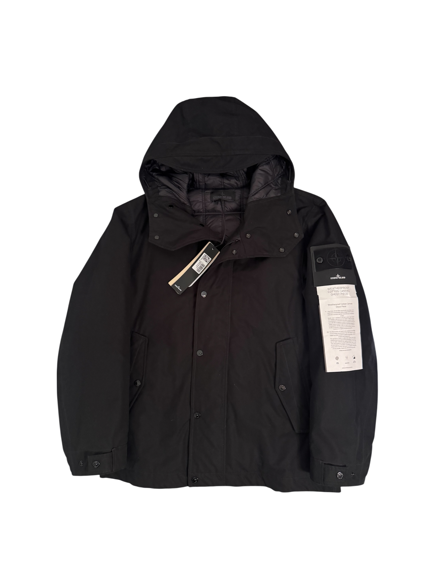Stone Island 'Weatherproof Cotton Canvas Ghost Piece Primaloft Insulation' Black Jacket - Medium
