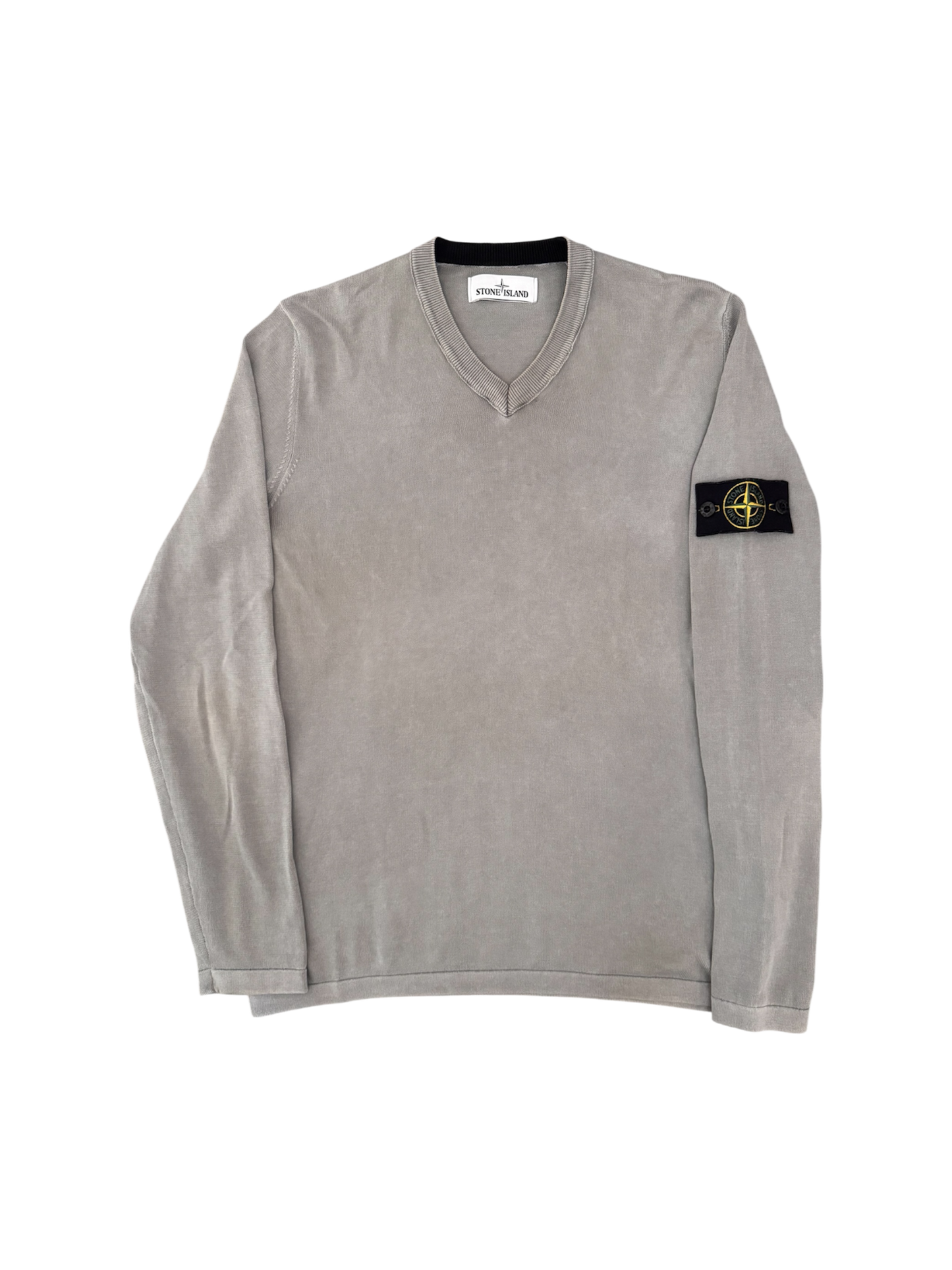 Stone Island Grey V-Neck Sweater - Medium