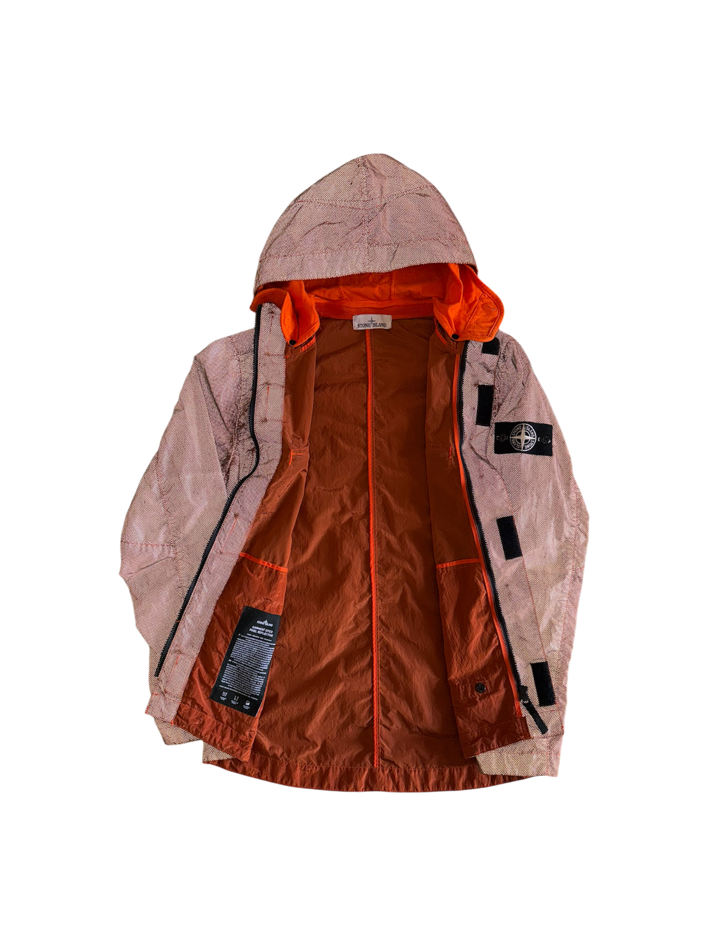 Stone Island Orange 'Pixel Reflective' Hooded Jacket - Medium