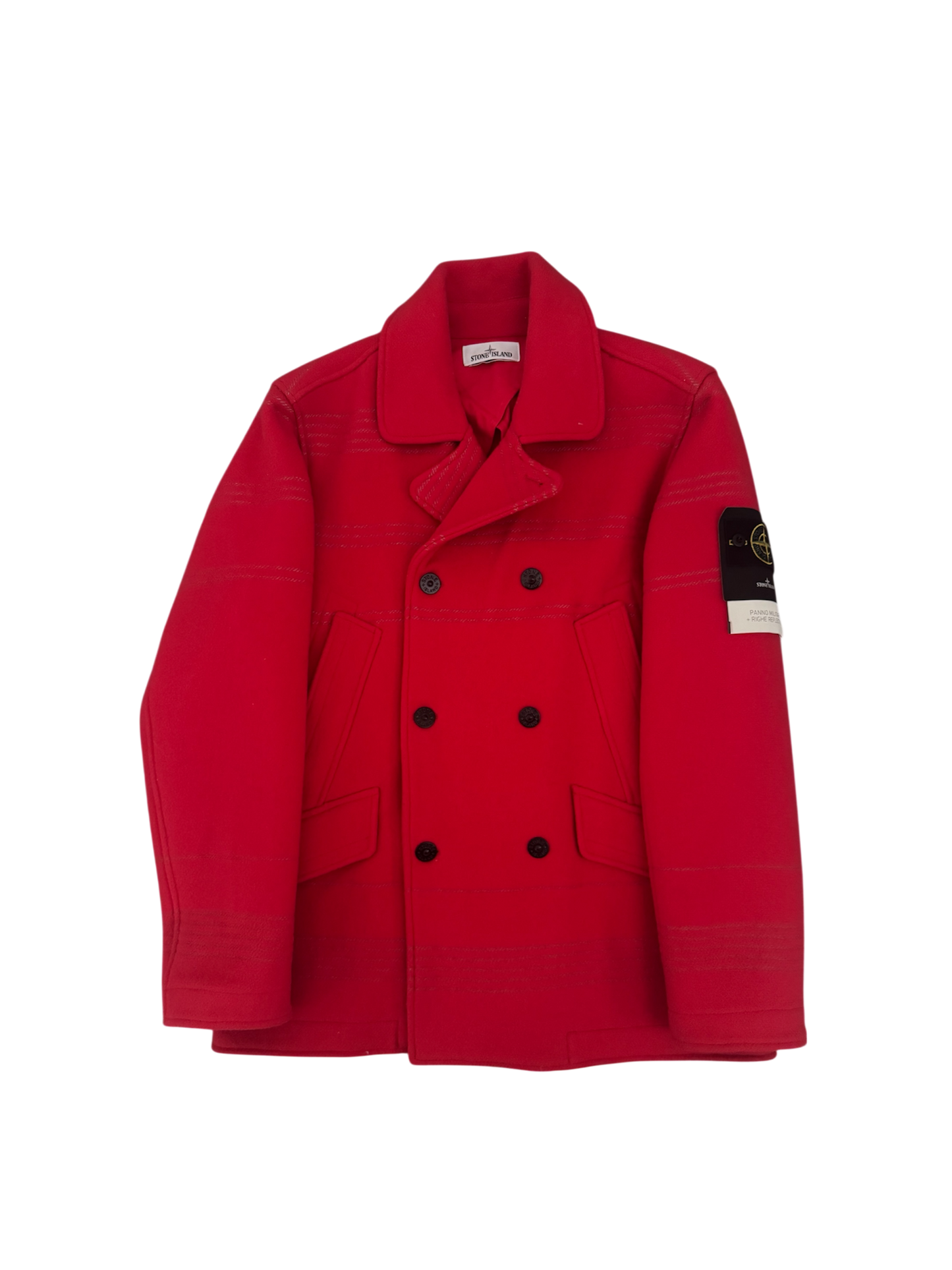 Stone Island Red 'Panno Militare + Righe Reflective' Coat - Large