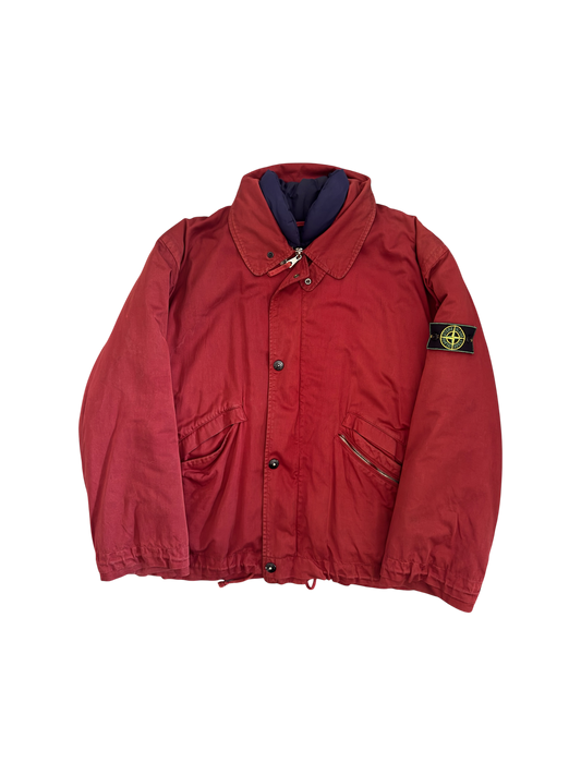 Stone Island 1992 Red 'Raso Gommato' Padded Jacket - Large