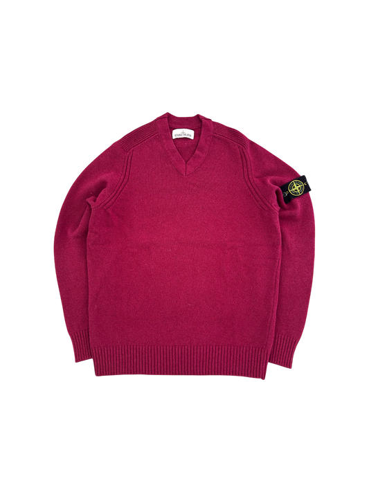 Stone Island Fucsia V-Neck Crewneck - Large