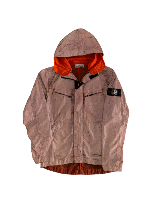 Stone Island Orange 'Pixel Reflective' Hooded Jacket - Medium