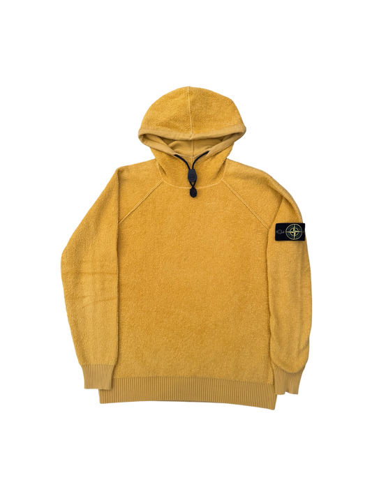 Stone Island Yellow Cotton Fleece Hooded Jumper - Large