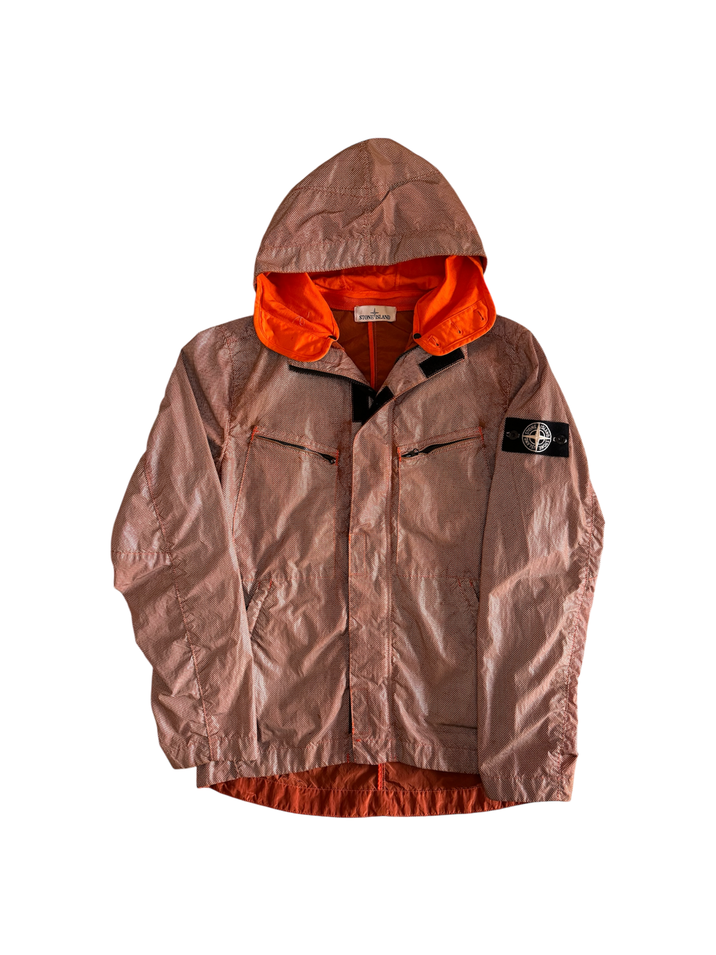 Stone Island Orange 'Pixel Reflective' Hooded Jacket - Medium