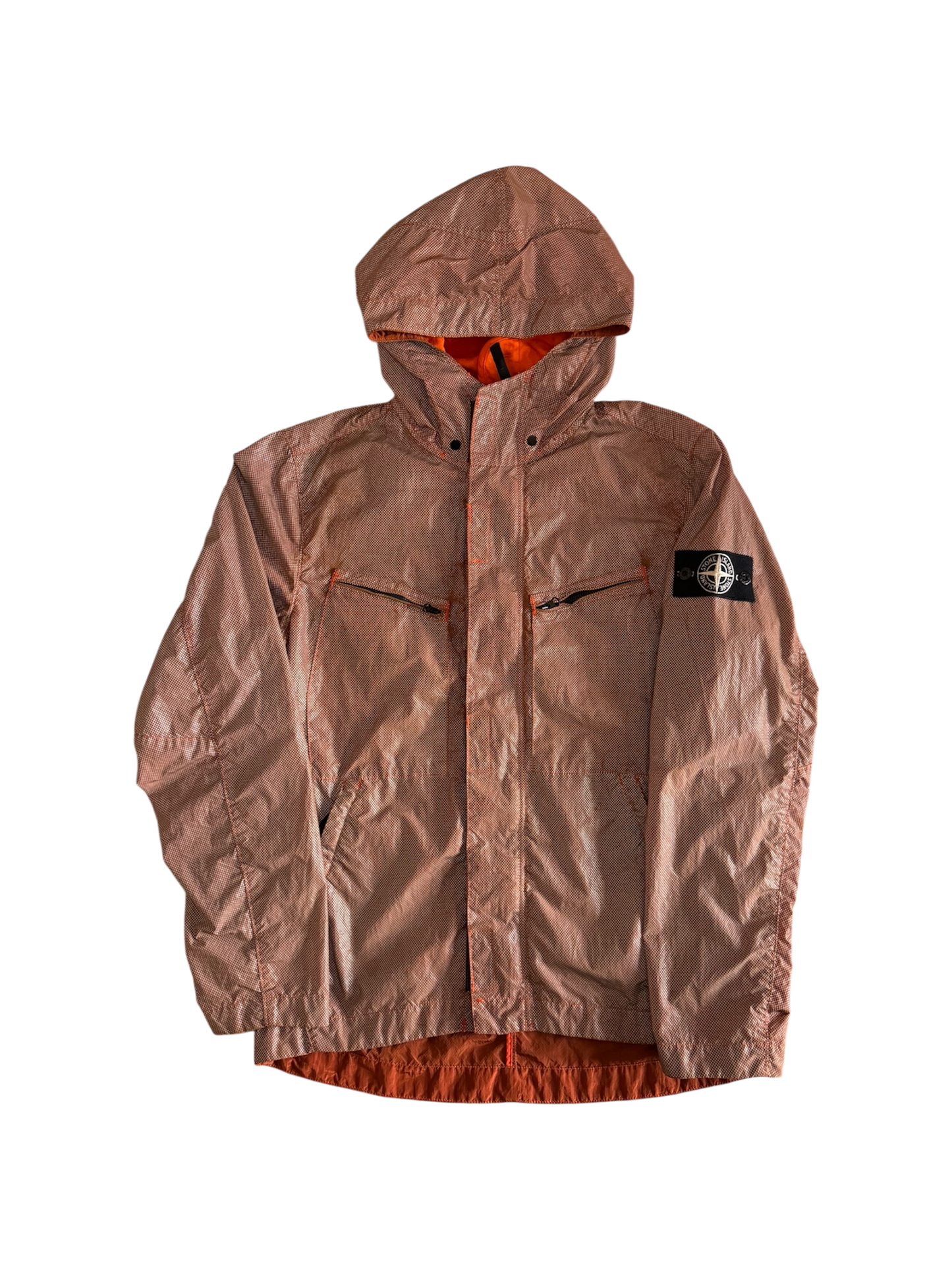 Stone Island Orange 'Pixel Reflective' Hooded Jacket - Medium