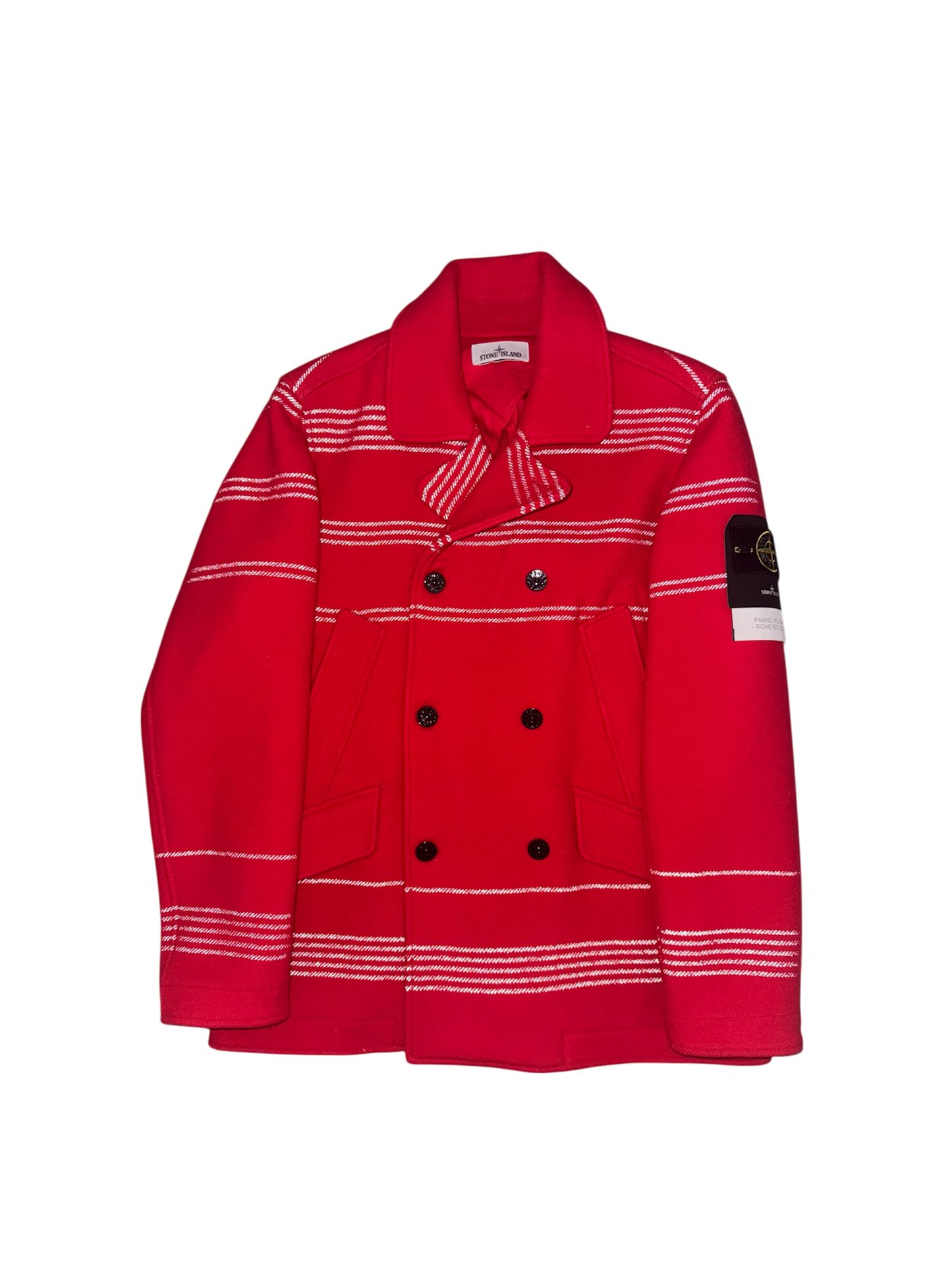 Stone Island Red 'Panno Militare + Righe Reflective' Coat - Large