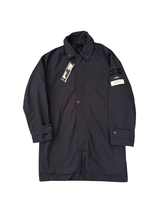 Stone Island 'Weatherproof Cotton Canvas Ghost Piece' Navy Long Jacket - Large