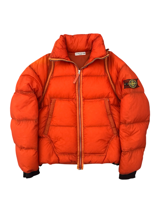 Stone Island 2007 Orange 'Opaque Nylon Tela Mesh Badge' Puffer - Large