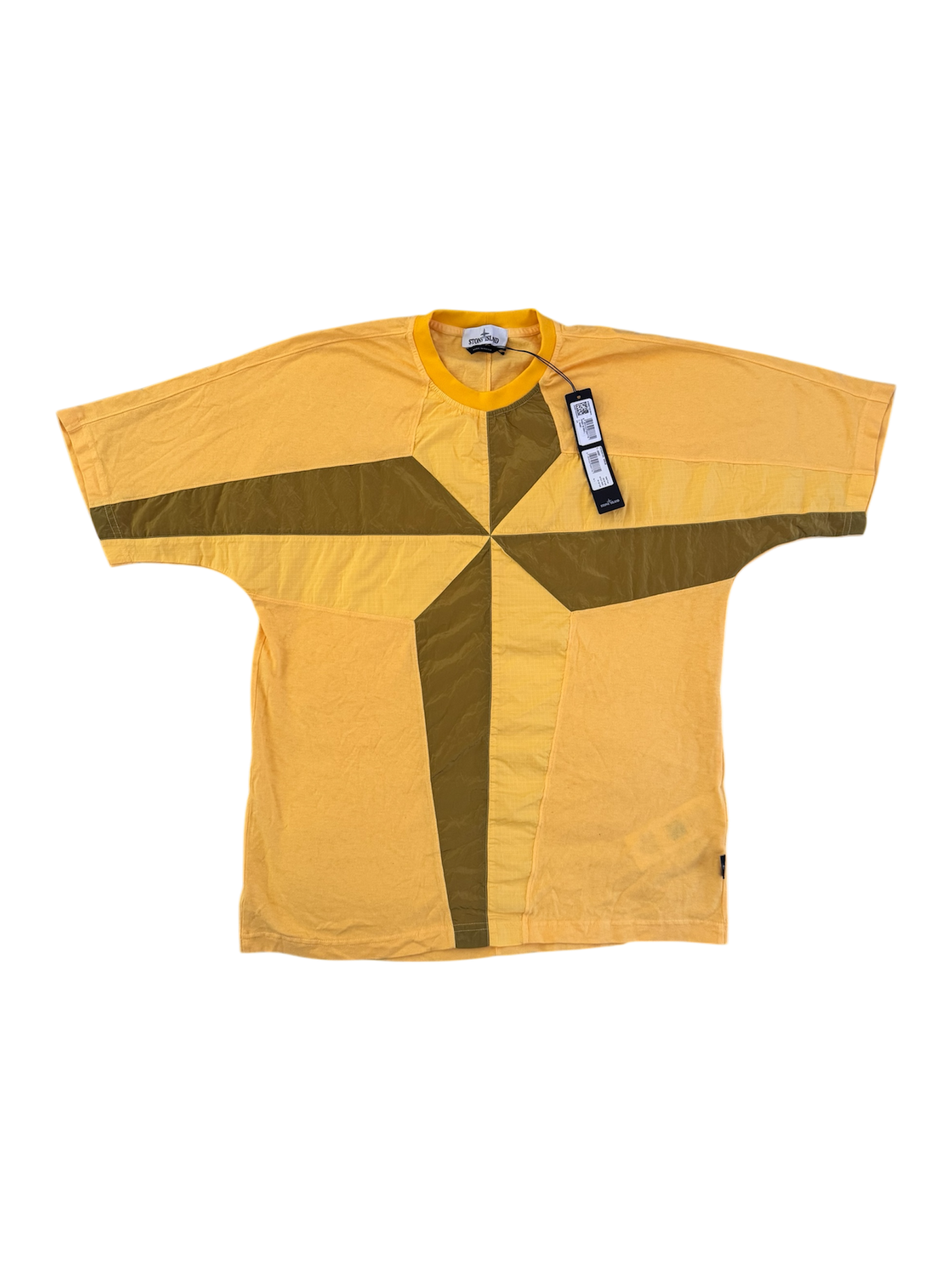 Stone Island Yellow Nylon Metal Logo T-Shirt - Large