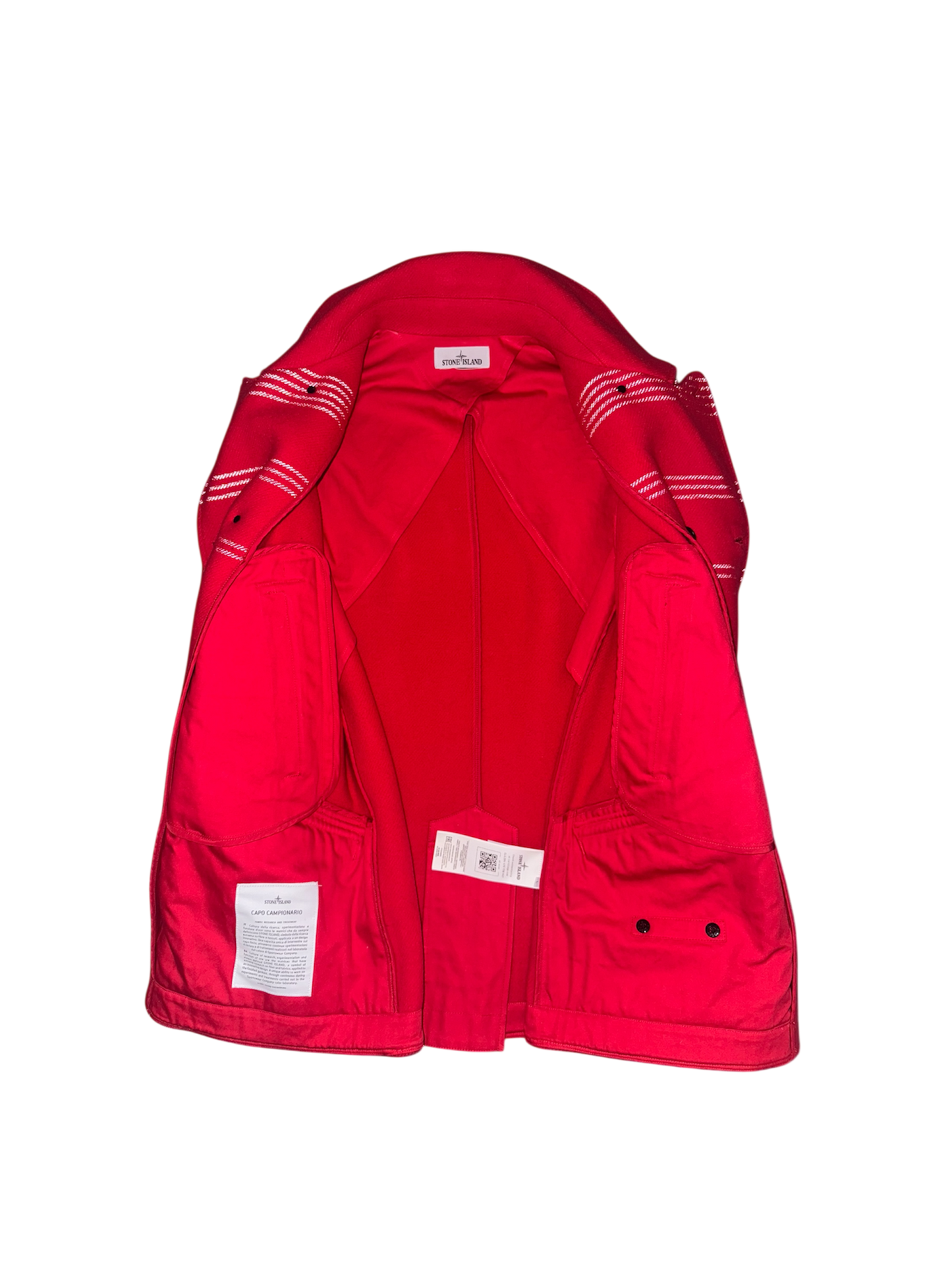 Stone Island Red 'Panno Militare + Righe Reflective' Coat - Large