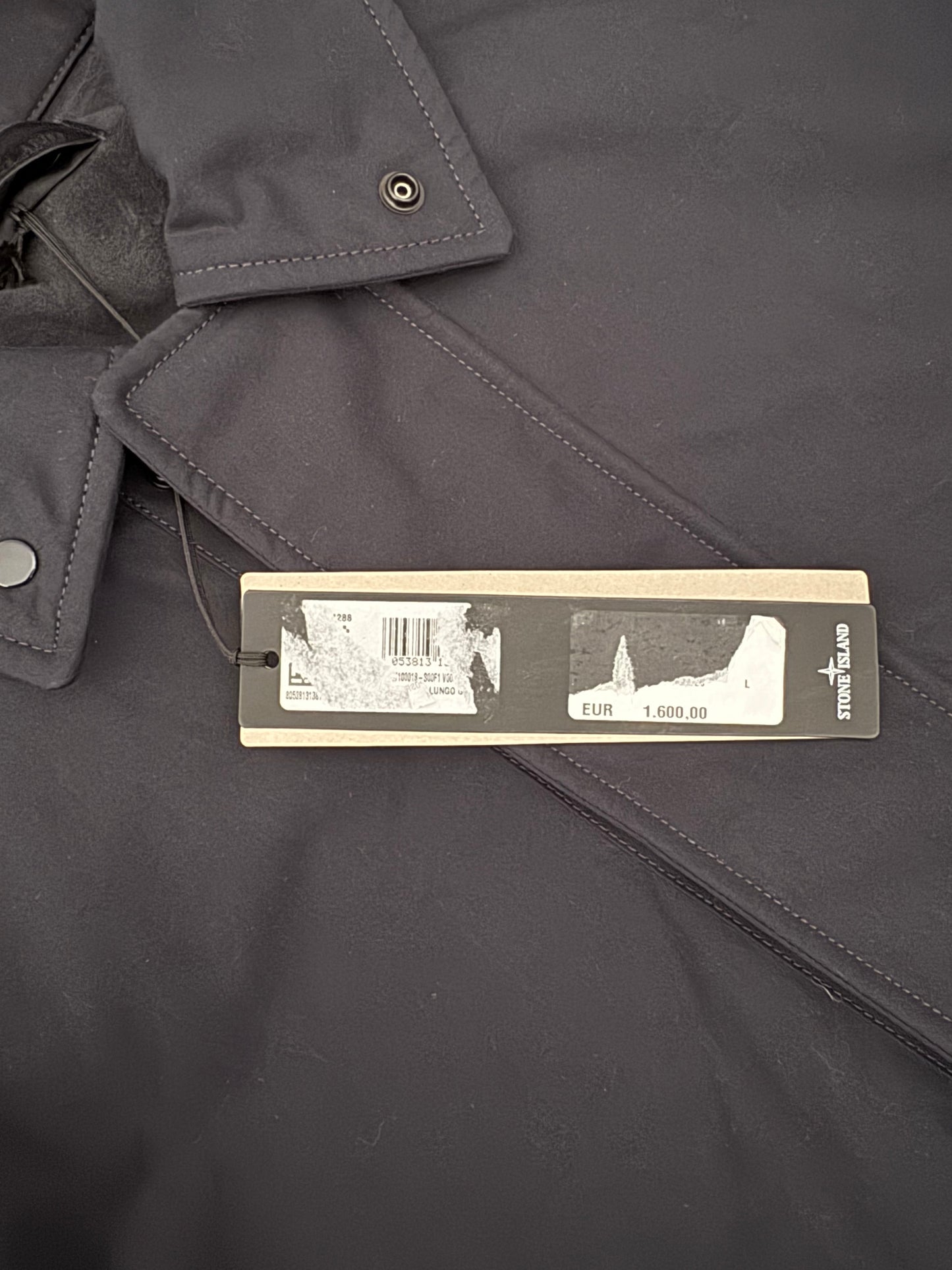 Stone Island 'Weatherproof Cotton Canvas Ghost Piece' Navy Long Jacket - Large