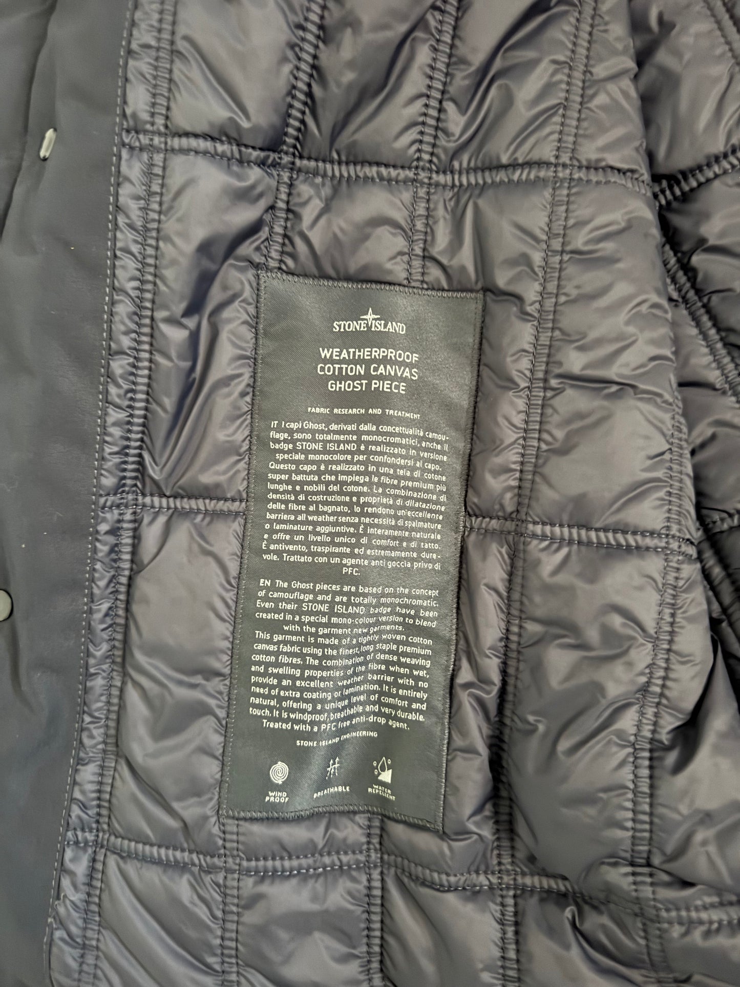 Stone Island 'Weatherproof Cotton Canvas Ghost Piece Primaloft Insulation' Navy Jacket - XL