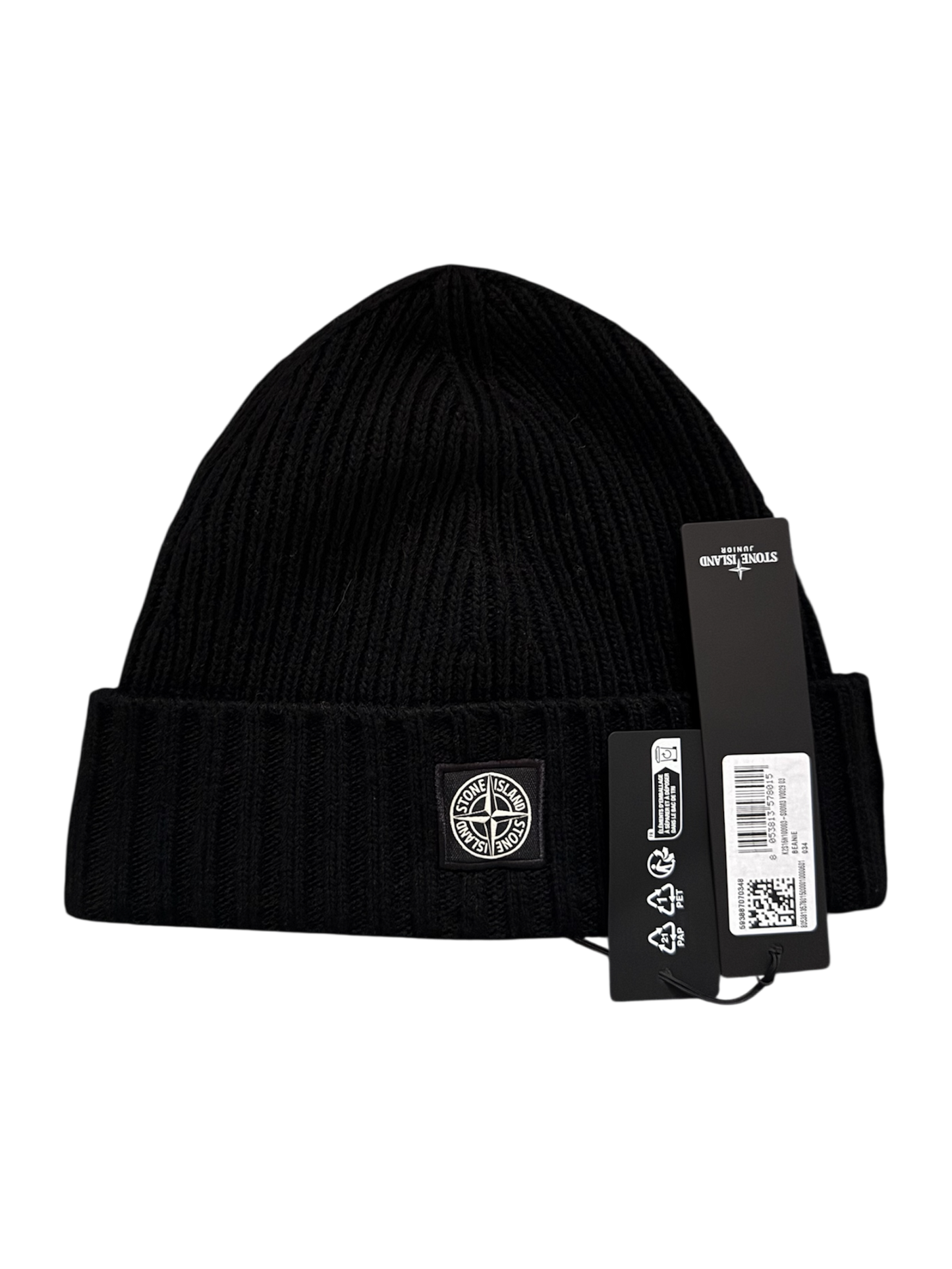 Stone Island Junior 2025 Black Wool Beanie - Size 3