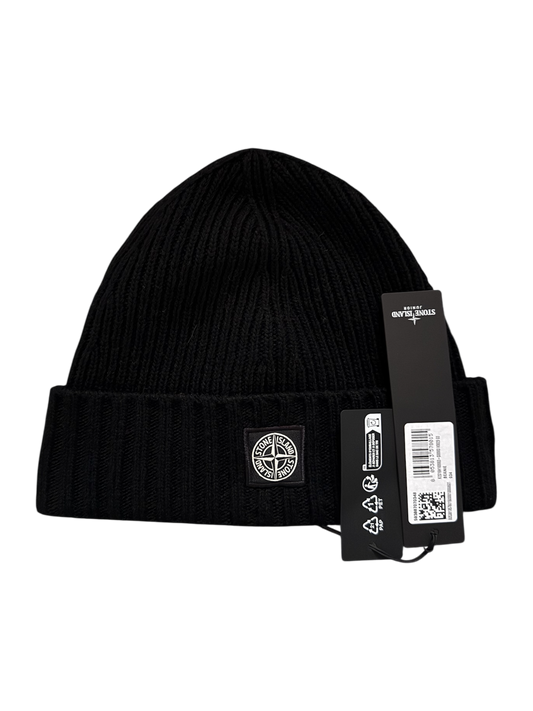 Stone Island Junior 2025 Black Wool Beanie - Size 3